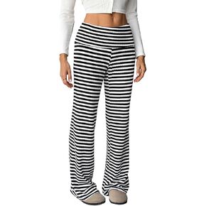 QJQ Women's Striped Knit Wide Leg High Waisted Pants Textured Elastic Waist Casual Lounge Trousers in Kuwait