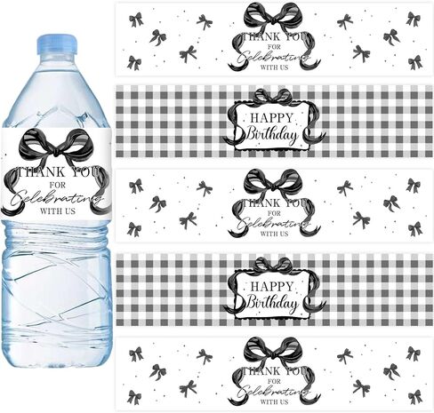 52Pcs Pink Bow Birthday Water Bottle Label Pink Bowknot Birthdays Party Decoration Pinks Birthdays Water Bottle Sticker She's Tying The Knot Decor for Girls Birthday Party Family Reunion in Kuwait