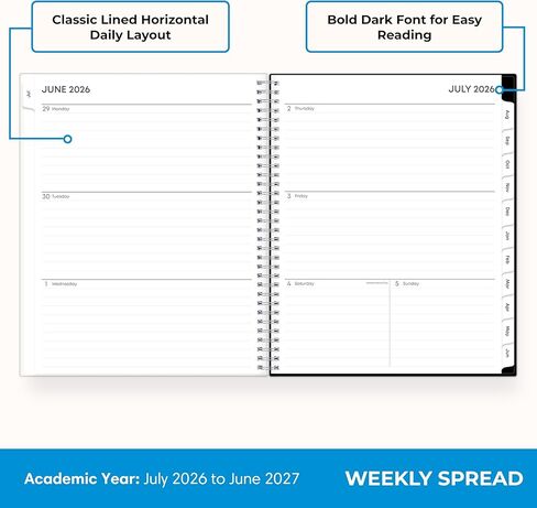 Blue Sky 2026-2027 تقويم مخطط العام الأكاديمي الأسبوعي والشهري، يوليو 2026 - يونيو 2027، 8.5 بوصة × 11 بوصة، غطاء جيب مرن، سلكي، جيب تخزين، Analeis in Saudi Arabia