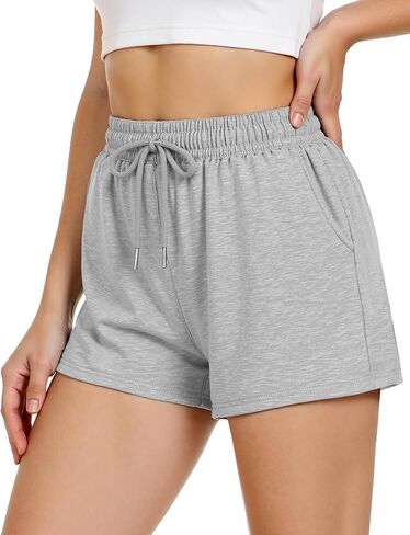 Womens Sweat Shorts, Summer Lounge Cotton Drawstring Shorts with Pockets Athletic Running Active Elastic Shorts 2024 in Saudi Arabia