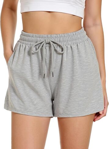 Womens Sweat Shorts, Summer Lounge Cotton Drawstring Shorts with Pockets Athletic Running Active Elastic Shorts 2024 in Saudi Arabia