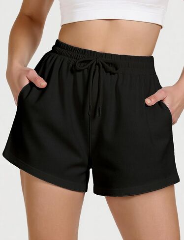 Womens Sweat Shorts, Summer Lounge Cotton Drawstring Shorts with Pockets Athletic Running Active Elastic Shorts 2024 in Saudi Arabia