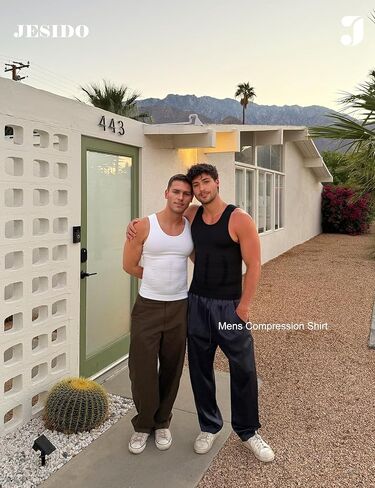 قميص رجالي مكون من قطعتين لتنحيف الجسم وتنحيف البطن وقميص ضغط حراري بدون أكمام لشكل الجسم أسود/أسود in Kuwait