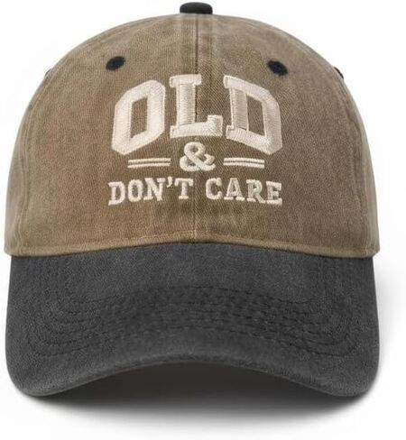 Old & Don't Care Baseball Cap, Vintage Washed Cotton, 3D Embroidery, Adjustable Strap, Retro Style in Saudi Arabia