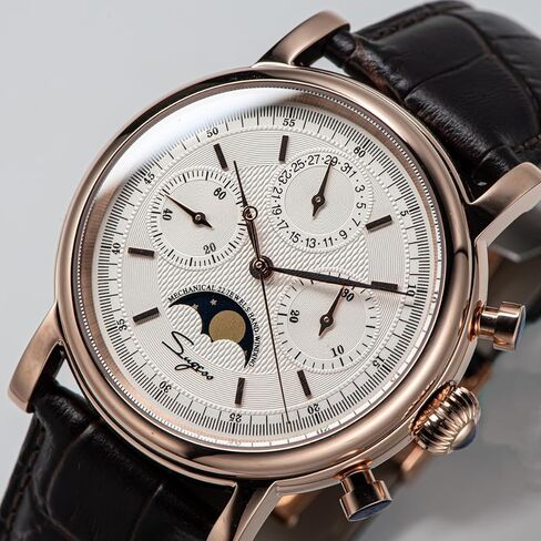 Sugess MoonPhase Master SU1908GWX Gold Swan Neck 40mm ST1908 Mechanical Chronograph Mens Wrist Watch Seagull 1963 in Saudi Arabia