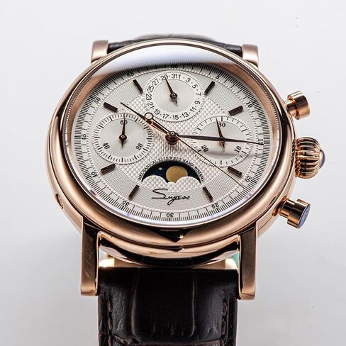 Sugess MoonPhase Master SU1908GWX Gold Swan Neck 40mm ST1908 Mechanical Chronograph Mens Wrist Watch Seagull 1963 in Saudi Arabia