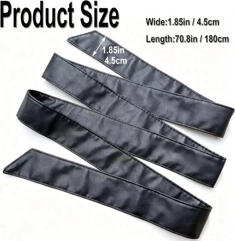 حزام للف النساء من الجلد الأسود حزام Obi للخصر ربطة عنق أنيقة وشاح ناعم من البولي يوريثان لمعطف على شكل ثوب وأحزمة وسترة بعرض 1.8 بوصة وطول 70 بوصة in Kuwait