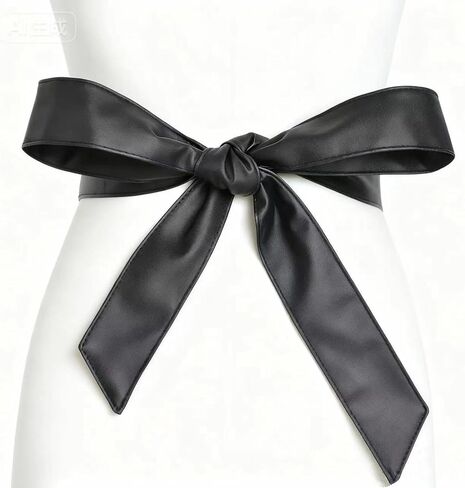 حزام للف النساء من الجلد الأسود حزام Obi للخصر ربطة عنق أنيقة وشاح ناعم من البولي يوريثان لمعطف على شكل ثوب وأحزمة وسترة بعرض 1.8 بوصة وطول 70 بوصة in Kuwait