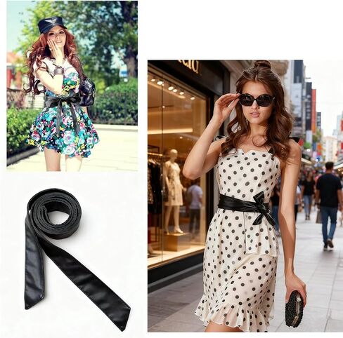 حزام للف النساء من الجلد الأسود حزام Obi للخصر ربطة عنق أنيقة وشاح ناعم من البولي يوريثان لمعطف على شكل ثوب وأحزمة وسترة بعرض 1.8 بوصة وطول 70 بوصة in Kuwait