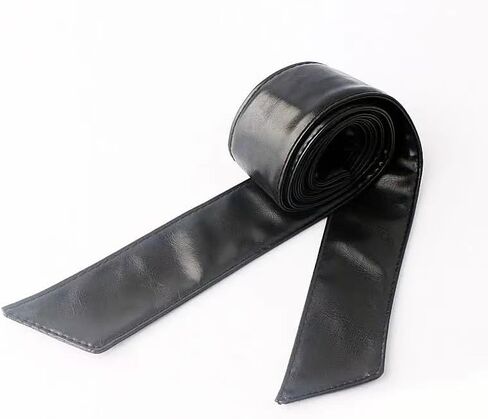 حزام للف النساء من الجلد الأسود حزام Obi للخصر ربطة عنق أنيقة وشاح ناعم من البولي يوريثان لمعطف على شكل ثوب وأحزمة وسترة بعرض 1.8 بوصة وطول 70 بوصة in Kuwait