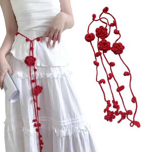 Boho Cotton Waist Rop for Women, Rose Braided Waist Belt, Chain Tie Waistband for Women Girls Dress Skirt Costume Accessory in Kuwait