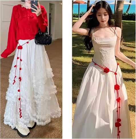 Boho Cotton Waist Rop for Women, Rose Braided Waist Belt, Chain Tie Waistband for Women Girls Dress Skirt Costume Accessory in Kuwait