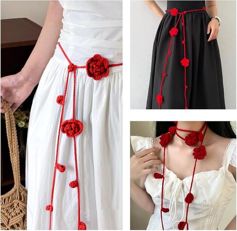 Boho Cotton Waist Rop for Women, Rose Braided Waist Belt, Chain Tie Waistband for Women Girls Dress Skirt Costume Accessory in Kuwait