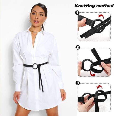 حزام رفيع رفيع للنساء من جلد البولي يوريثان معقود لأحزمة الخصر للفساتين in Kuwait