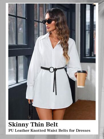 حزام رفيع رفيع للنساء من جلد البولي يوريثان معقود لأحزمة الخصر للفساتين in Kuwait