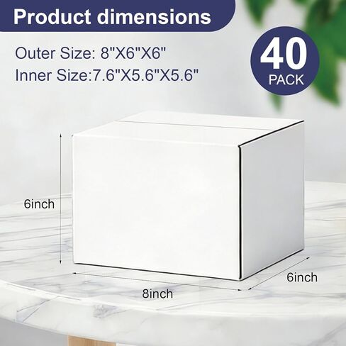 40 عبوة من صناديق الشحن الصغيرة مقاس 8 × 6 × 6 بوصات، صندوق من الورق المقوى المموج الأبيض لتغليف الأعمال الصغيرة والبريد والنقل in Kuwait