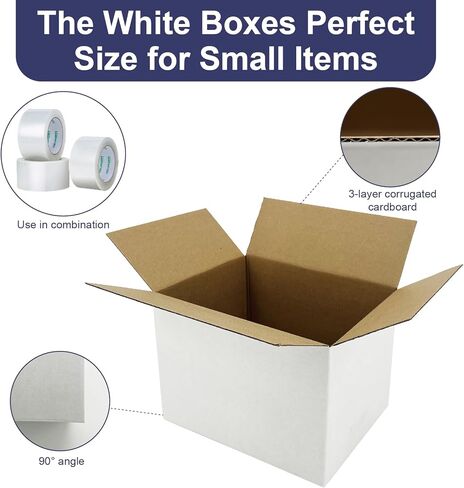 40 عبوة من صناديق الشحن الصغيرة مقاس 8 × 6 × 6 بوصات، صندوق من الورق المقوى المموج الأبيض لتغليف الأعمال الصغيرة والبريد والنقل in Kuwait