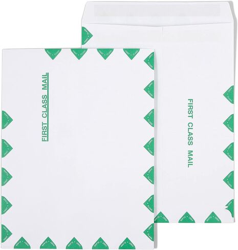 Staples 10 × 13 مظروف كتالوج ذاتي الختم من الدرجة الأولى، أبيض مع حدود ماسية خضراء، مظاريف بريدية احترافية، 200/كرتون in Saudi Arabia