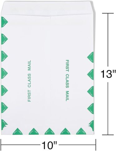 Staples 10 × 13 مظروف كتالوج ذاتي الختم من الدرجة الأولى، أبيض مع حدود ماسية خضراء، مظاريف بريدية احترافية، 200/كرتون in Saudi Arabia