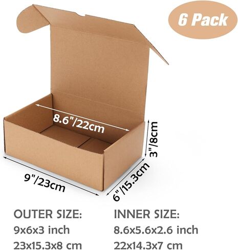 مجموعة صناديق شحن مقاس 9 × 6 × 3، صناديق من الورق المقوى الصغيرة مع فتحة قوس، صناديق بريد بنية للشركات الصغيرة in Kuwait