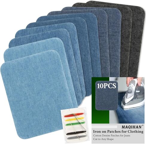 Iron on Patches for Jeans - 10 PCS Denim Repair Patches for Inside Jeans 3.8"x4.9" Iron on Repair Decoration Kit for Clothes Blue Jean Patch for Ripped Clothing in Kuwait