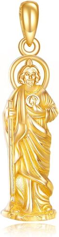 14K Real Gold Patron Saint Pendant Necklace Solid Yellow Gold Jewelry Religious Gifts for Women Men in Saudi Arabia