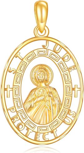 14K Real Gold Patron Saint Pendant Necklace Solid Yellow Gold Jewelry Religious Gifts for Women Men in Saudi Arabia