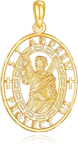 14K Real Gold Patron Saint Pendant Necklace Solid Yellow Gold Jewelry Religious Gifts for Women Men in Saudi Arabia