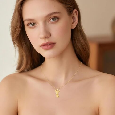 14K Real Gold Patron Saint Pendant Necklace Solid Yellow Gold Jewelry Religious Gifts for Women Men in Saudi Arabia