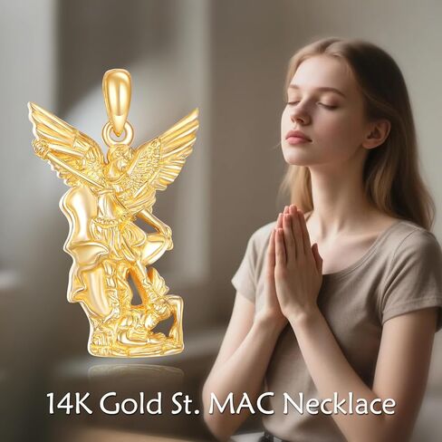14K Real Gold Patron Saint Pendant Necklace Solid Yellow Gold Jewelry Religious Gifts for Women Men in Saudi Arabia