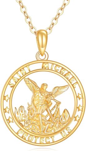 14K Real Gold Patron Saint Pendant Necklace Solid Yellow Gold Jewelry Religious Gifts for Women Men in Saudi Arabia