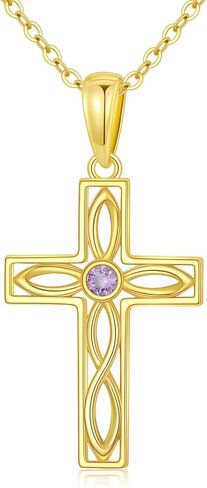 قلادة من الذهب الصلب عيار 14 قيراط للنساء إنفينيتي/القلب/الورد/عباد الشمس/عقدة سلتيك قلادة متقاطعة هدايا مجوهرات مسيحية دينية لأمها وجدتها وعيد الميلاد والذكرى السنوية لعيد الميلاد in Kuwait