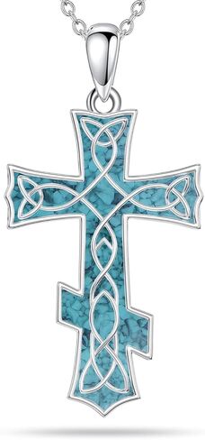 925 Sterling Silver Cross Necklace for Women Turquoise Cross Pendant Religious Jewelry Gifts for Her Wife Mom Birthday Christmas in Kuwait