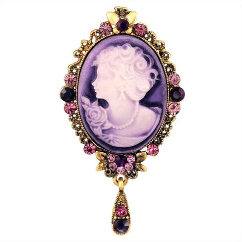 Vintage Elegant Victorian Cameo Brooch for WEomen Beauty Cameo with Rhinestone Brooches Jewelry Birthday Gifts in Kuwait