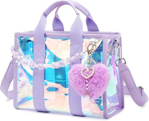 Small Clear Bag for Stadium & Concert, Iridescent Bag with Crossbody Strap, Water-Resistant Clear Beach Purse in Saudi Arabia