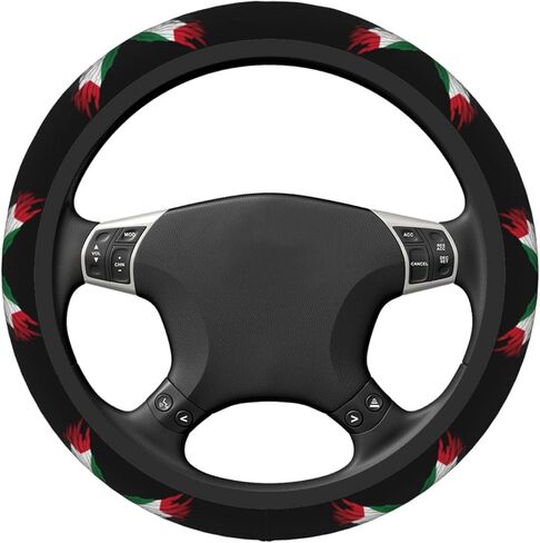 Palestine Palestinian Flag Wings Steering Wheel Cover for Men Women Universal Fit 15 Inch Anti-Slip Elastic Thickened Steering Wheel Cover in Saudi Arabia