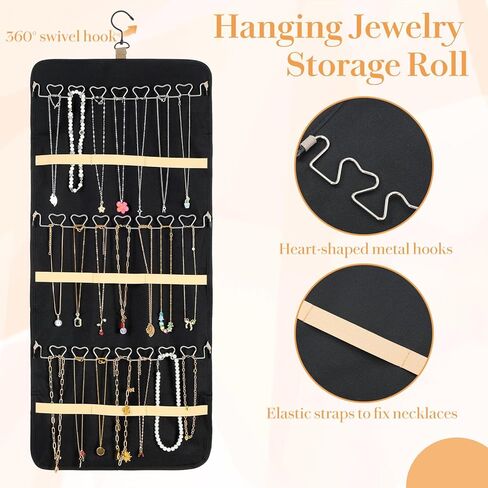 2 حزمة من لفة تخزين منظم المجوهرات المعلقة، مع 96 جيبًا و42 خطافًا للقلادة مقاس 33 بوصة × 14 بوصة وحامل أقراط على الحائط مزدوج الجوانب وحقيبة تخزين كبيرة لسوار العرض لباب الخزانة in Kuwait
