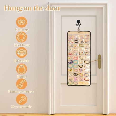 2 حزمة من لفة تخزين منظم المجوهرات المعلقة، مع 96 جيبًا و42 خطافًا للقلادة مقاس 33 بوصة × 14 بوصة وحامل أقراط على الحائط مزدوج الجوانب وحقيبة تخزين كبيرة لسوار العرض لباب الخزانة in Kuwait