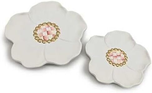 MACKENZIE-CHILDS Set of 2 Resin Trinket Dishes, Decorative Trays and Jewelry Holders, Pink-and-White Rosy Flower in Saudi Arabia