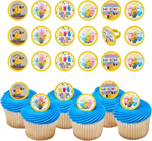 DecoPac Despicable Me™ Celebrations Cupcake Rings, 24 Minions Cupcake Decorations, 6 Minion Designs On Yellow Rings - 24 Pack in Kuwait
