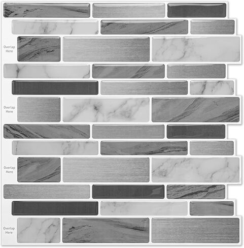 WOWSTAR 10 ورقات قابلة للتقشير واللصق بلاط باكسبلاش للمطبخ، عصا رش خلفية على البلاط لجدار المطبخ (رمادي وأزرق) in Kuwait