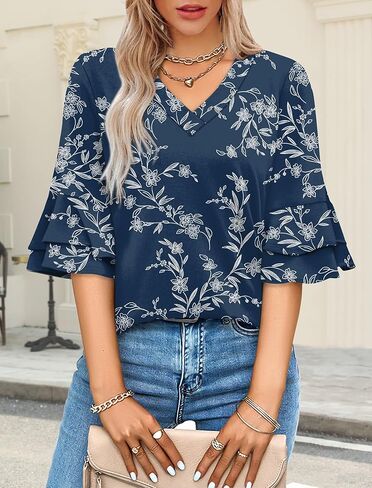 Spring Tops for Women Boho Shirts Fashion Clothing Cute 3/4 Length Sleeve Blouses Dressy Casual Summer Outfits in Saudi Arabia