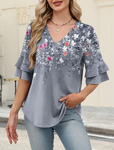 Spring Tops for Women Boho Shirts Fashion Clothing Cute 3/4 Length Sleeve Blouses Dressy Casual Summer Outfits in Saudi Arabia