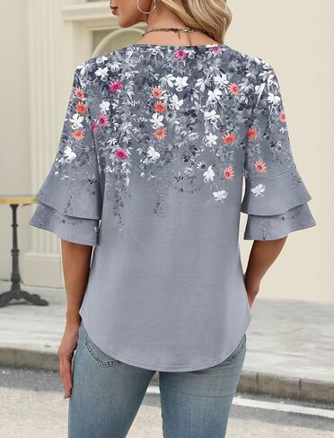 Spring Tops for Women Boho Shirts Fashion Clothing Cute 3/4 Length Sleeve Blouses Dressy Casual Summer Outfits in Saudi Arabia