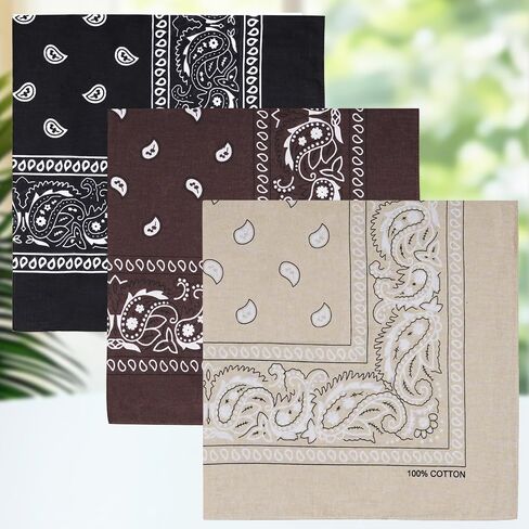 3-Pack 22 Inch Paisley Bandanas, for Men and Women, Multiple Colors, Versatile for Daily Wear, Parties & Styling in Saudi Arabia