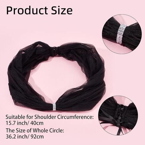 NICENEEDED Bridal Detachable Tulle Shawl, Black Wedding Strapes Puffy Dress Scarf Sleeve Shawls, Removable Shoulders Cover Up Accessory for Wedding Costume in Saudi Arabia