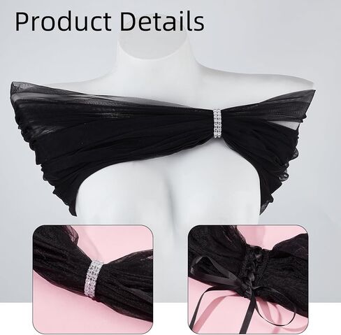 NICENEEDED Bridal Detachable Tulle Shawl, Black Wedding Strapes Puffy Dress Scarf Sleeve Shawls, Removable Shoulders Cover Up Accessory for Wedding Costume in Saudi Arabia