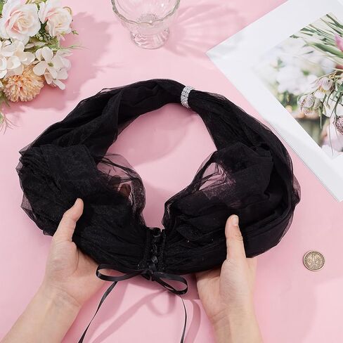 NICENEEDED Bridal Detachable Tulle Shawl, Black Wedding Strapes Puffy Dress Scarf Sleeve Shawls, Removable Shoulders Cover Up Accessory for Wedding Costume in Saudi Arabia
