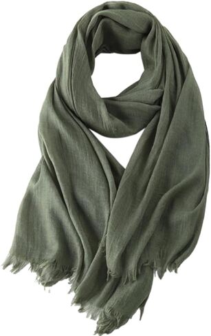 Solid Color Cotton Blend Scarf Lightweight Long Gauze Shawl Linen Beach Wrap Travel Scarf 75"×40" in Kuwait