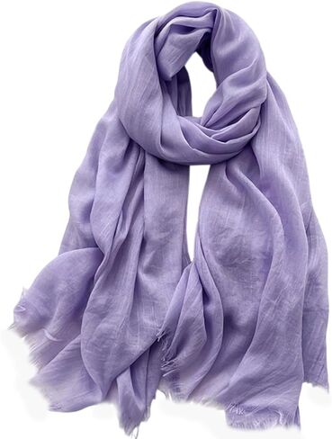 Solid Color Cotton Blend Scarf Lightweight Long Gauze Shawl Linen Beach Wrap Travel Scarf 75"×40" in Saudi Arabia